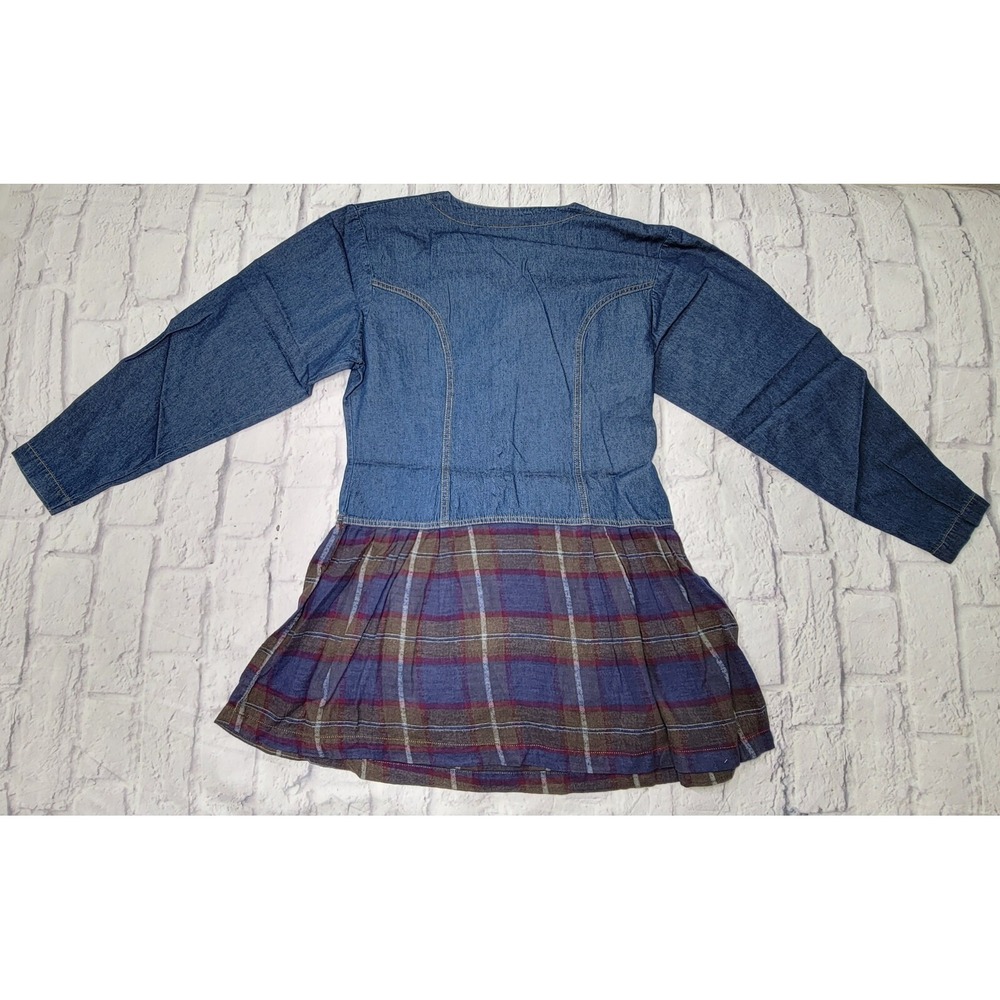 Tunic Top Dress sz Medium Pleated Plaid Flannel Denim Jean Vintage Style 90s Y2K - Picture 2 of 11
